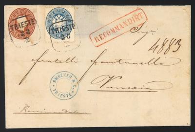Poststück - Österr. Ausg. 1863 - Österr. Nr. 27 + 10 Kr. GANZSACHENAUSSCHNITT - Francobolli e cartoline