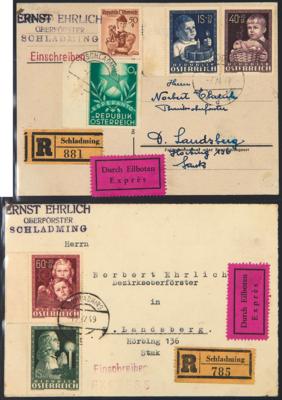 Poststück - Österr. - Partie Poststücke II. Rep. meist mit Sondermarkenfrankaturen ab SCHLADMING aus ca. 1947/1952, - Francobolli e cartoline