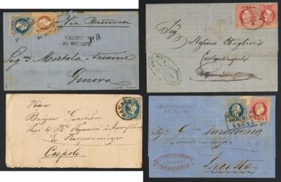 Poststück - Österr. Post in d. Levante 4 versch. Frankaturen der Ausg. 1867 aus CAVALLA, - Stamps and postcards