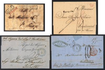 Poststück Österr. Post in d. Levante 9 Poststück CONSTANTINOPEL ab 1812 dabei Desinfektionsschlitze, - Francobolli e cartoline