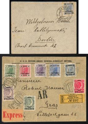 Poststück - Österr. Post in d. Levante mit Kreta-Frankaturen aus CANIA bzw. SMIRNA, - Stamps and postcards