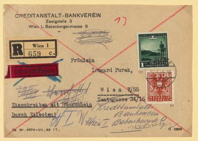 Poststück - Österreich rare Wappen-Frankaturen 1945 wie Rückschein, - Briefmarken