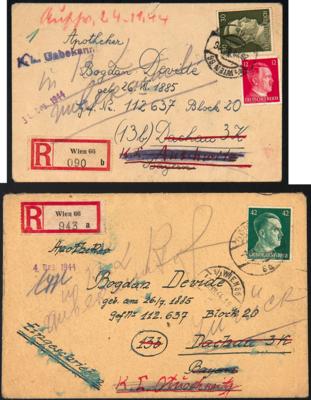 Poststück - Ostmark - 2 Rekobriefe aus Wien aus 1944 an Häftling im KZ Dachau 3K mit Weiterleitung in das KZ Auschwitz, - Stamps and postcards