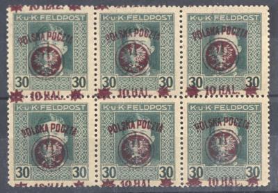 ** - Polen Nr. 22b (Aufdr. stark verschoben) im Sechserbl., - Briefmarken