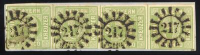Briefstück - Bayern Nr. 5a bläulichgrün im waagrechten Viererstreifen auf Briefstück, - Francobolli