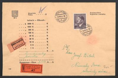 Poststück - Böhmen u. Mähren 6 Wertbriefe 1942/44 aus Biechewitz, - Známky