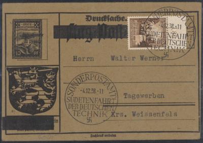 Poststück - D.Reich Sonderdrucksache für die Sudetenfahrt der deutschen Technik 1938, - Briefmarken