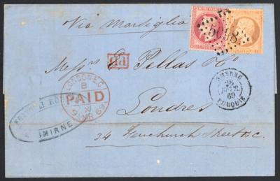 Poststück - Interess. Partie französische Post in d. Levante ab 1854 nach Frankreich, - Francobolli