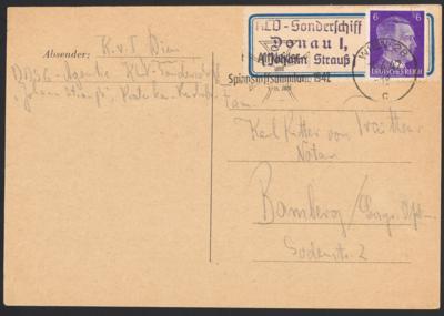 Poststück Kinderlandverschickung 2 Belege (gelaufen und nicht verwendet/Andenken) des Donau-Schiffes Johann Strauß, - Francobolli