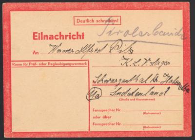 Poststück - Kinderlandverschickung im Sudetenland dabei Eilnachricht(nach Bombenangriffen), - Briefmarken