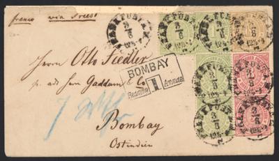Poststück - Norddeutscher Postbezirk -Nr. 19 (4) + 21 (2) + 11 auf Kuvert ab Frankfurt nach BOMBAY in Ostindien aus 1870, - Známky