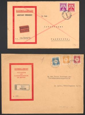 Poststück - Protektorat 1942/44 3 verschied. Schnellbriefe, - Známky