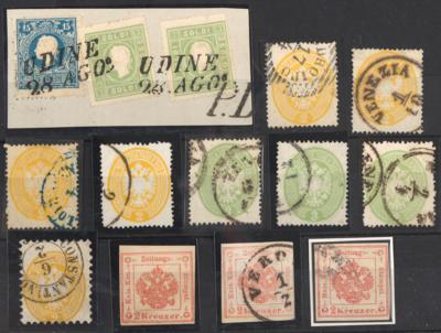 .gestempelt/*/(*)/Briefstück - sammlung Lombardei u.a. waagr. Dreierstreifen der Nr. 2H, - Stamps