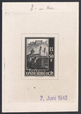 (*) - Österr. NNr. 937 (1S + 50 Gr. Salzburger Dom 1948) als PHASENDRUCK der 8. Phase in Schwarz, - Stamps