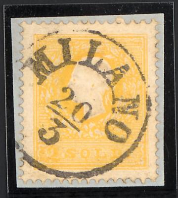 Briefstück - Lombardei Nr. 6I dunkelgelb auf Briefstück mit klarem gestempelt "MILANO 20/3", - Známky