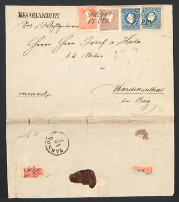 gestempelt/Briefstück - Kl. Partie Rekommandation auf Ausg. 1858 u.a. mit Rekobrief ab NIKOLSBURG nach Znaim, - Známky