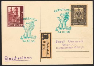gestempelt/Briefstück - Österr. - Partie Christkindl ab 1950 u.a. REKOKARTE vom 24. XII.1950 (Rekonummer 2670) nach Wien, - Známky