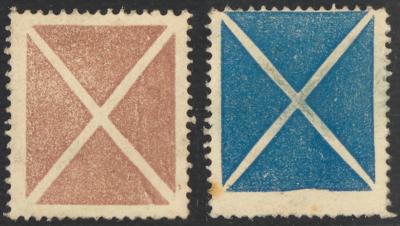* - 2 kleine Andreaskreuze Ausg. 1858/59 Type II in Blau und Braun, - Stamps