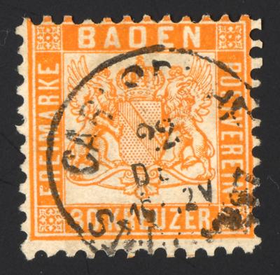 .gestempelt - Baden Nr. 22a gelborange mit Einkreisstempel "CARLSRUHE STADT - POST 22 DEZ 10-12V", - Briefmarken