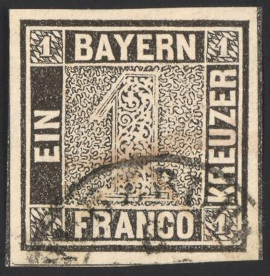 .gestempelt - Bayern Nr.1 Ia li. u. re. Schnittlinien, - Briefmarken