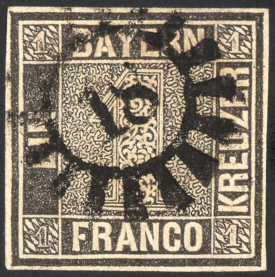 .gestempelt - Bayern Nr. 1 IIa schwarz Platte 2 mit Mühlradstempel "18" von Augsburg , - Briefmarken