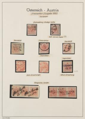.gestempelt/Briefstück/Poststück - Österr. Ausg. 1850 - Spezialsammlung der Nr. 3 H/M mit Papiervarianten, - Stamps