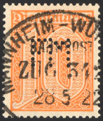 .gestempelt - D.Reich Dienstm. Nr. 65 (10 Pfg. dkl. orange) m. Lochung - Francobolli