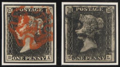 .gestempelt - Großbrit. Nr. 1 b (schwarz) Platte 1 A Eckbuchst. D-A, - Briefmarken