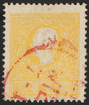 .gestempelt - Österr. Nr. 10I dunkelgelb mit einem zarten Teilabdruck des roten Einkreisstempels "WIE(N) 7-I, - Briefmarken