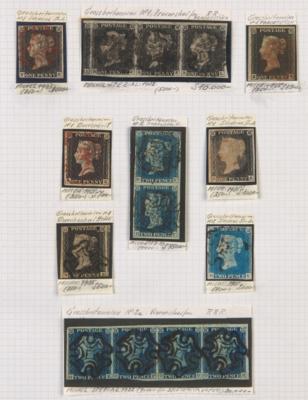 .gestempelt/*/Poststück - Interess. Sammlung Großbrit. 1840/1887 u.a. mit Nr. 1 im waagr. Dreierstreifen, - Briefmarken