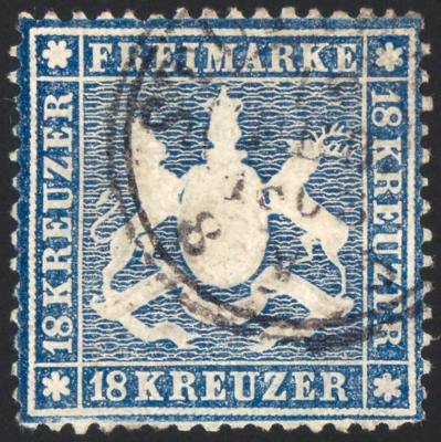 .gestempelt - Württemberg Nr. 20 BLAU -laut Fotoattest Thoma ist die Marke "echt, - Briefmarken