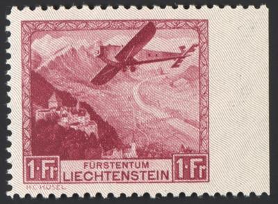 ** - Liechtenstein Flug Nr. 113 Ur postfr. (1 Fr. rechts ungezähntes Randstück), - Briefmarken