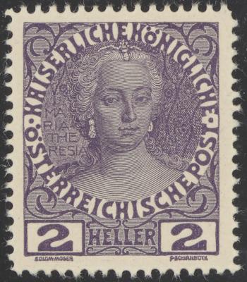 ** - Österr. 1908 - 2 Heller Jubiläumsausg. als Probedruck  in Violett auf Kartonpapier (ANK. Nr. 140 P) postfr., - Stamps