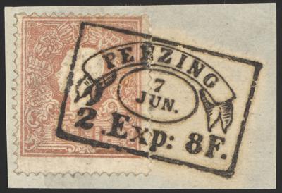 Briefstück - Österr. Nr. 14IIa entwertet mit schwarzem Fahnenstempel "PENZING 7. JUN., - Briefmarken