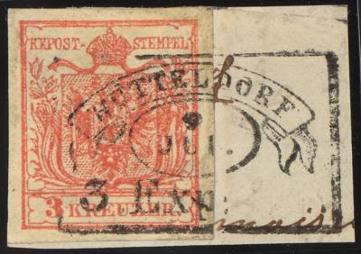 Briefstück - Österr. Nr. 3H type IIIa dunkelrot auf Briefstück mit einem waagrecht sitzenden, - Stamps