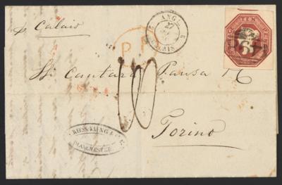 Poststück - Großbrit. Nr. 6 auf kompl. Faltbrief von Manchester über Calais nach Turin aus 1849, - Známky