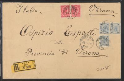 Poststück - Österr. Nr. 91 (3) + Nr. 81a (2) auf Reko - Brief der 10. GEWICHTSSTUFE von Wien nach Verona vom 15.4. 1902, - Francobolli