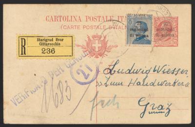 Poststück - Partie Ganzsachen Italien mit etwas Gebieten u.a. mit Rekokarte aus Starigrad Hvar, - Briefmarken