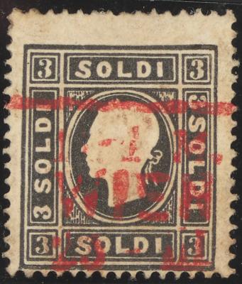 .gestempelt/Briefstück - Lombardei Nr. 7I mit rotem Österr. Teilstempel "WIEN 25-III, - Briefmarken