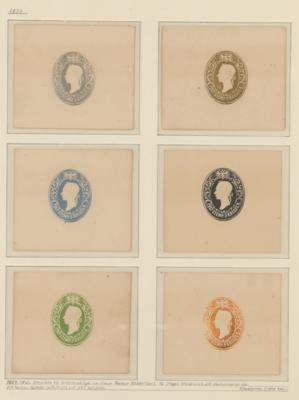 (*) - Österr. 1854/63 - Entwürfe für Briefumschläge von Graveur RADNITZKY 11 versch. Neudrucke auf Kartonpapier, - Stamps