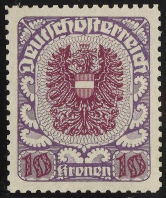 * - Österr. 1919 - 10 Kronen Wappenausg. Farbprobe in Violett/Lila mit Orig. G. in Linienzhg. 12 1/2 (ANK. Nr. 320 P), - Stamps