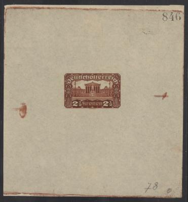 (*) - Österr. 1919 - 2 1/2 Kronen Parlament Farbprobe in Braun - Einzeldruck ungezähnt, - Francobolli