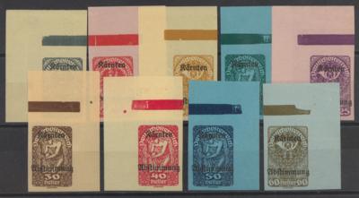 ** - Österr. 1920 - "Kärnten Abstimmung" (ANK. Nr. 321/29U) postfr. Eckrandstücke mit Balken in Rand, - Stamps