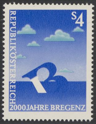 ** - Österr. Nr. 1836 F (4 S 2000 Jahre Bregenz) mit fehlender Farbe Schwarz, - Francobolli