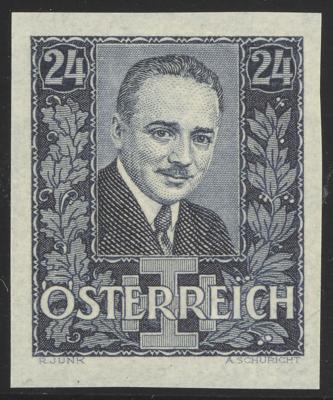 ** - Österr. Nr. 590U (24 Gr. Dollfuss schwarzblau UNGEZÄHNT im BREITFORMAT 25 x 29 mm), - Briefmarken