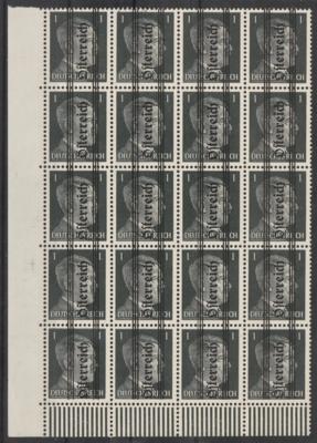 ** - Österr. Nr. 674 (1 Pfg. grau) im Zwanzigerblock von der linken unteren Ecke, - Stamps