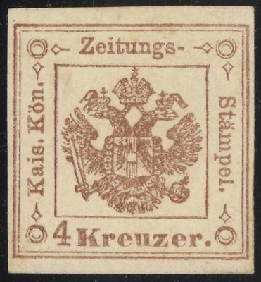 * - Österr. - Zeitungsstempelmarke Nr. 4a braun (4 Kreuzer 1858), - Francobolli