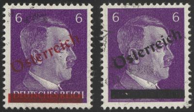 ** - Österreich 1945 I. Wiener Aushilfsausgabe Aufdruckproben auf 6 Pfg. in rot + schwarz, - Známky