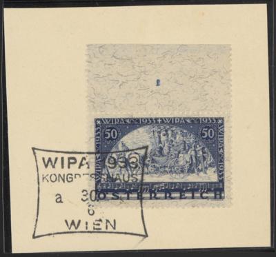 Briefstück - Österr. - WIPA Faser vom Bogenoberrand mit Plattennr. "1" und Kongresshaus - Sonderstempel vom 30.6., - Francobolli