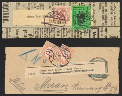 Poststück/Briefstück - Südtirol 1918 Lokalausg./Hilfspost Meran Nr. 4 auf kompl. Schleife mit 2 C Italien ab ALGUND, - Stamps